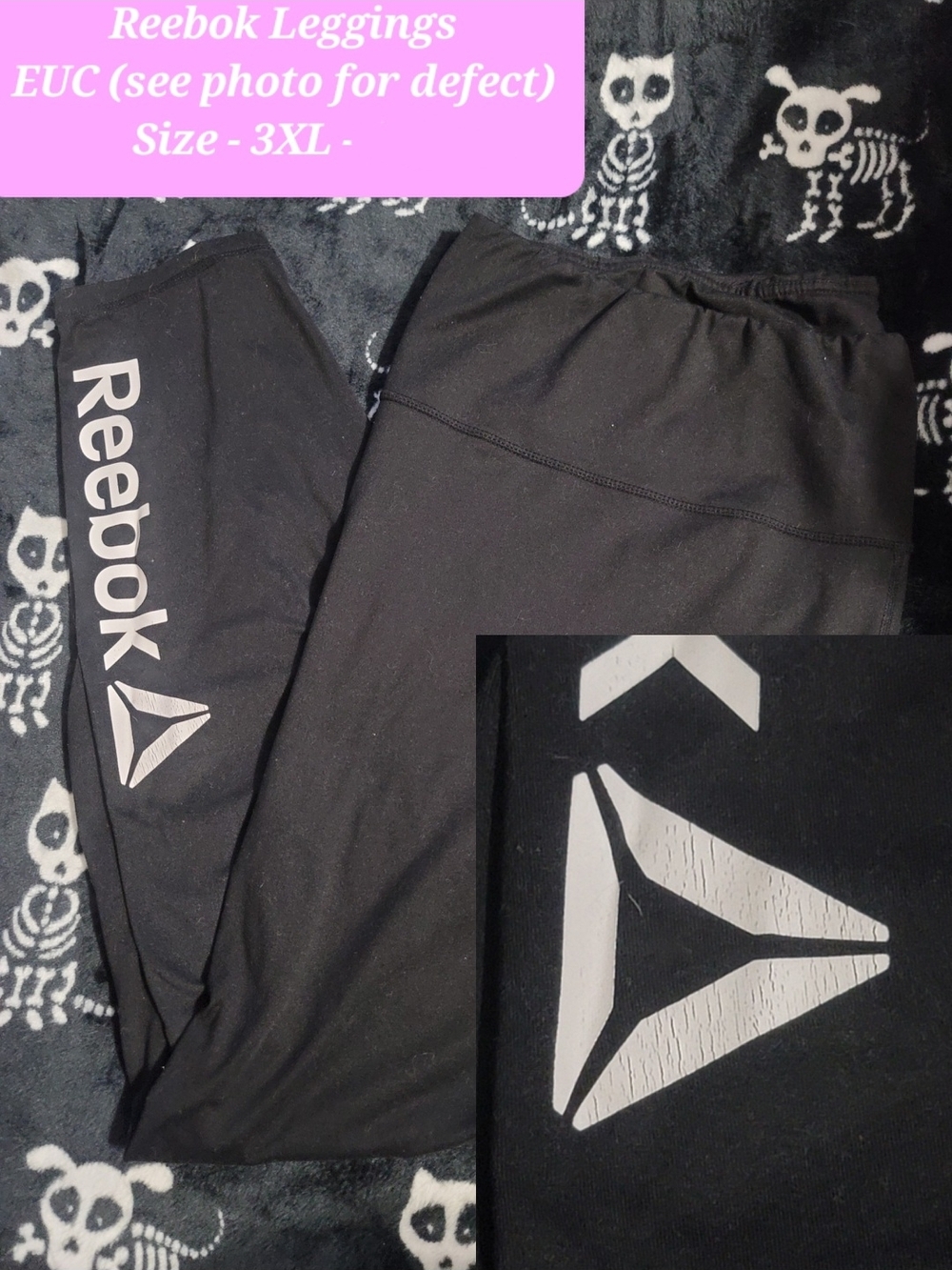 Reebok Black Leggings with White Logo Accent